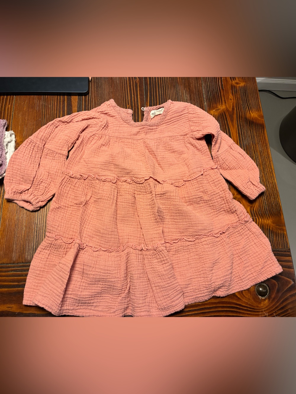 Girls' Pink Tiered Long-Sleeve Dress Top